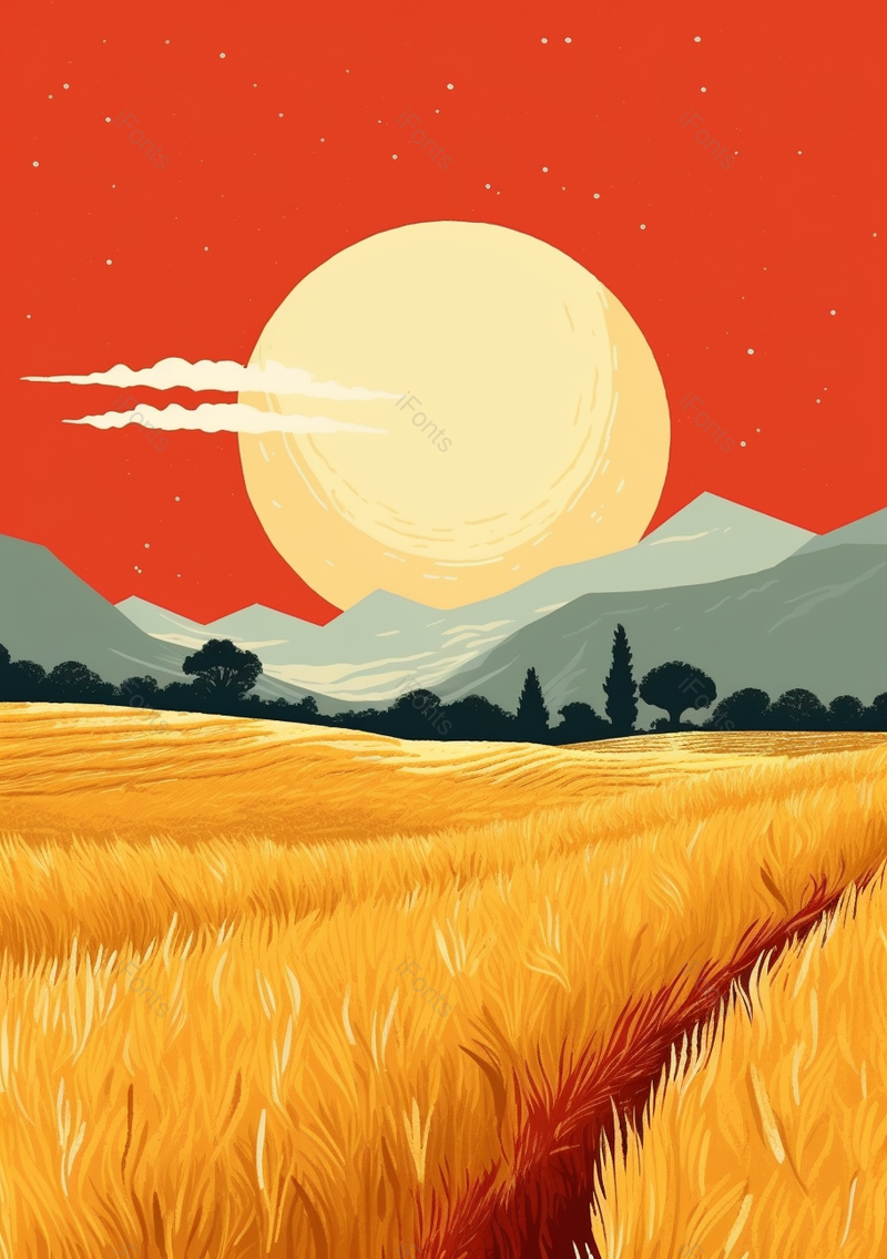 山林麦穗夕阳橙色节气芒种插画背景,插画/手绘图,插画/手绘图库,插画/手绘图下载,插画/手绘